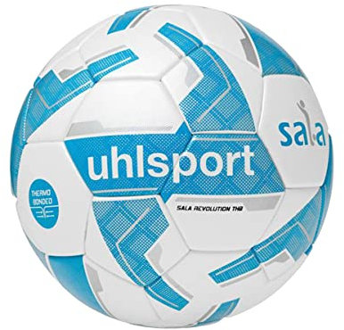 uhlsport Futsal Sala Revolution Thermobonded - Top-Spielball - Fußball Halle Indoor für Erwachsene, 37, Weiß/Cyan/Silber (Multicolor)