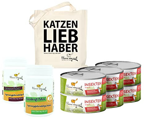 I Love my Cat Futterset für Katzen mit Blasenentzündung Getreidefreies Nassfutter mit Insekten 6 x 100 g und Nahrungsergänzung für Nieren 35 g und Immun Pulver 35 g