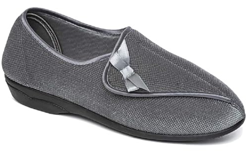 MyShoeStore Dr Keller Women's Orthopaedic Wide Fit Slippers with Touch Fastening, Plush Upper, Cushioned Insole, Warm Lined Winter House Shoes, Grey Leith2, 7 UK