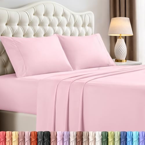 Utopia Bedding Heltäckande lakanset – 4-delat sängkläder – borstad mikrofiber – krympnings- och blekningsbeständig – enkel skötsel (full, rosa)