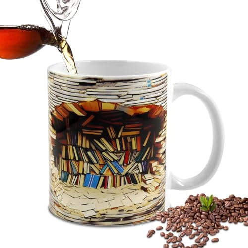 3D Bücherregal Tasse,3D Bücherregal Becher,Buchliebhaber Kaffeetasse,Keramik Kaffeetasse,Bibliothek Bücherregal Reisebecher,Mehrzweck Keramikbecher für Kreatives Geschenk