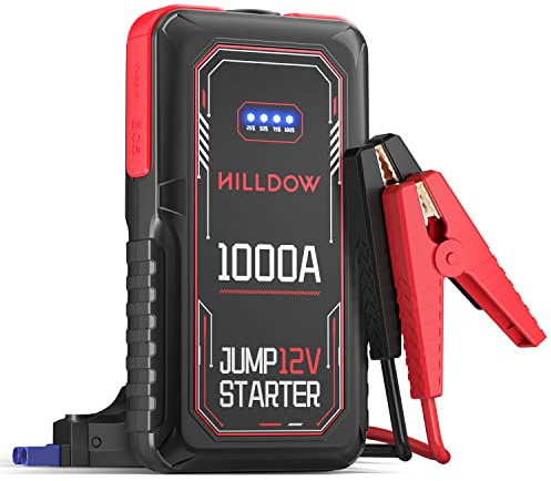 Starthilfe Powerbank,1200A Spitzstrom Tragbare Auto Starthilfe Powerbank (Bis Zu 7L Benzin Oder 5L Diesel),12V Booster Auto Starthilfe mit eingebautem LED Licht,Unterstützt Schnellladung