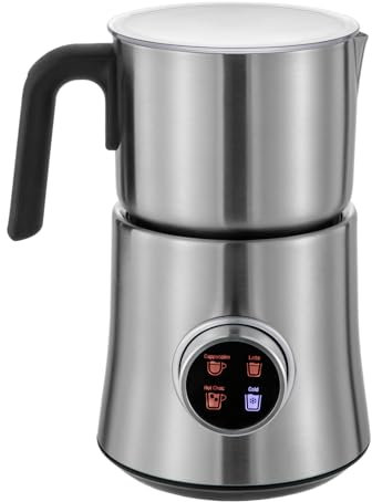 Donened - Espumador de leche eléctrico de acero inoxidable 4 en 1, agua fría y caliente, 500 W, 900 ml, apto para lavavajillas (solo taza), plateado