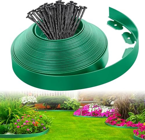 LATERN Bordo Flessibile per Giardino, 5M x 5CM Bordo in Plastica per Prato Recinzione per Bordatura Prato Senza Scavo con 15 Picchetti di Fissaggio Resistenti per Giardino Bordura Aiuola Vialetto