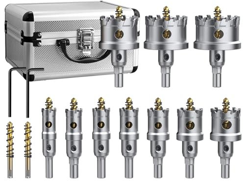 GETLITOOL Juego de 10 Brocas de Sierra Perforadora TCT Broca Corona Escayola 16mm-53mm Resistente con Llave Allen y Caja de Almacenamiento Portátil para Chapas de Acero Inoxidable, Hierro, Madera