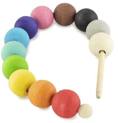 Ulanik Fädelspiel Perlen Mittel, Montessori Spielzeug ab 3 Jahre, Baby Perlen zum Auffädeln, Spiel für Zählen und Sortieren Farben Lernen — 12 Holzkugeln Bunt (Edition 1)