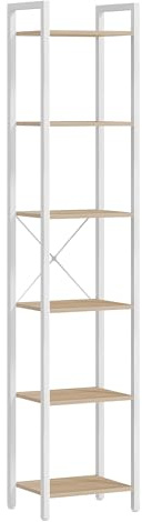 VASAGLE Regal, Bücherregal, Standregal, DVD-Regal, mit 6 Ebenen, Büroregal, offene Ablagen, für Büro, Wohnzimmer, Schlafzimmer, Küche, 30 x 40 x 186 cm, naturbeige-mattweiß LLS101N01