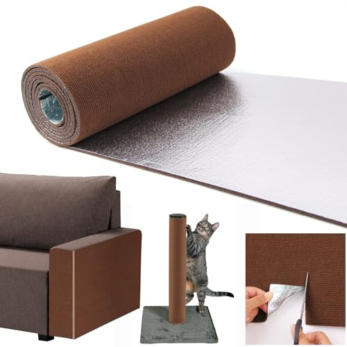 Tappeto Tiragraffi Per Gatti 200 * 40cm Autoadesivo Antigraffio Gatto Divano, DIY Climbing Cat Scratcher, Parete per Gatti Torre per Proteggere Tappeti Divani Marrone