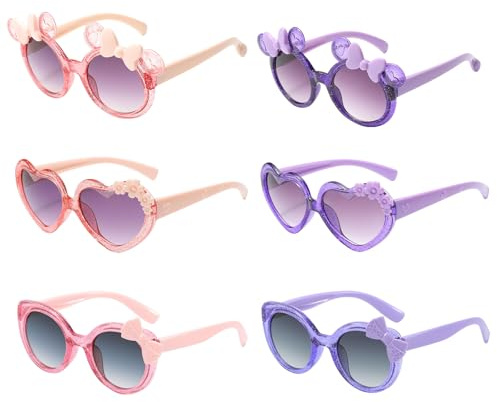 JSTHHTT 6 Paires Lunettes de Soleil Enfant, Lunettes de Soleil Fille, Coeur Lunette Drole, Lunettes de soleil UV400, pour Extérieur Plage Accessoires de Fête, pour Garçons et Filles
