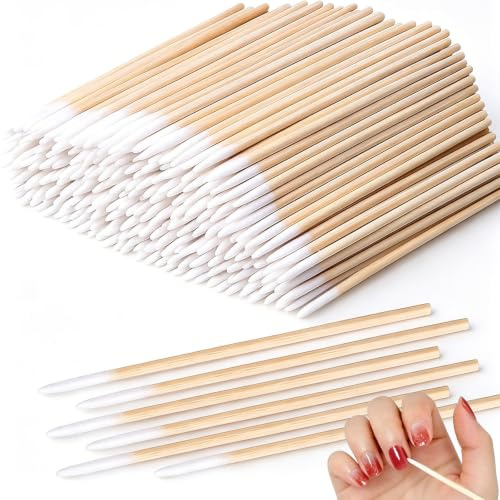 PERSENTU 400 Pcs Cotton Buds,Nail Tech Supplies,Wood Handle Small Pointed Tip Head for Eyebrow Tattoo Beauty Make-up Color Nail Seam Dedicated Dirty Picking