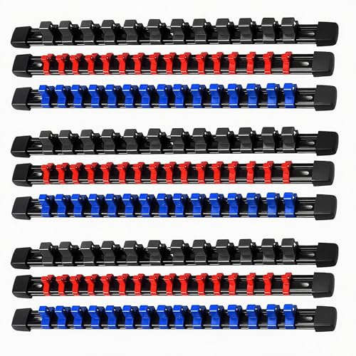 Soportes para Llaves de Vaso: 9 Piezas Organizador Llaves de Vaso con 129 Clips para Vasos de 6.3 mm (1/4), 10 mm (3/8), 12.5 mm (1/2) en Pulgadas Métricas
