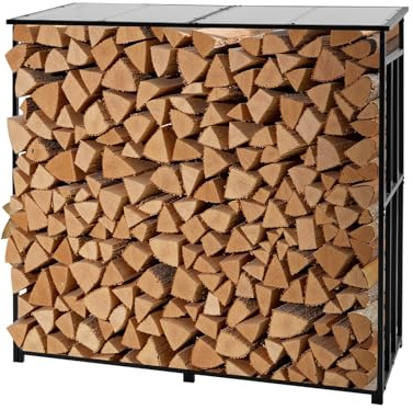 VEVOR Firewood Rack with Sloped Roof, 6 ft Outdoor Firewood Holder, 1/4 Cord Log Storage Shed, 660lb Max Weight Capacity, Powder-Coated Metal Wood Storage Rack for Fireplace Deck Backyard Garden