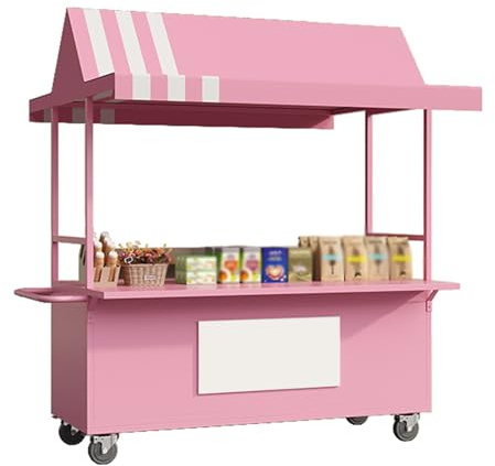 Matförsäljarvagn, gatuförsäljarvagn, bärbar design med hjul, perfekt för jordbruksmarknader och utomhusförsäljning (Pink, 140 cm/55,1 tum)