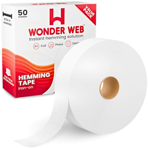 WONDER WEB Hemming Tape 50 Meter – Premium Iron On Hemming Tape for Trousers, Sewing & Fabric – 60GSM Extra Strong Wonderweb Hem Adhesive Tape for Quick, No-Sew Fixes – Instant Hemming Solution