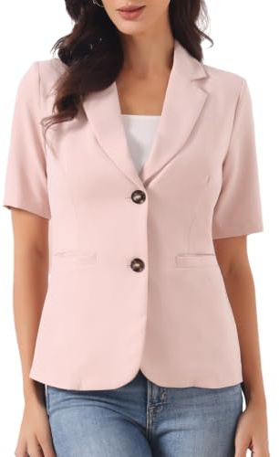 Allegra K Blazer para Mujer Manga Corta Solapa Frente Abierto Chaqueta de Traje Informal de Negocios con Bolsillos