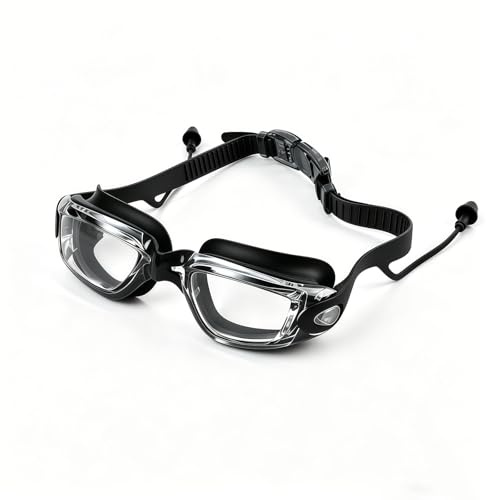 Aelxveba Occhiali da nuoto per uomo e donna, anti-appannamento, protezione UV400, impermeabili e confortevoli, per piscina, triathlon, competizione, design unisex moderno, nero e bianco