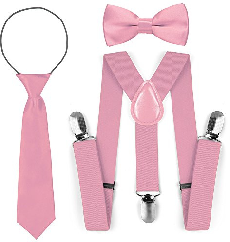 Bretelles réglables de mode élastique d'enfant en bas âge de noeud papillon cravate ensemble (Rose)