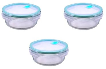 Steuber 3 Stück Cloc Frischhaltedose aus Glas, 400 ml, rund, Glas bis 400°C