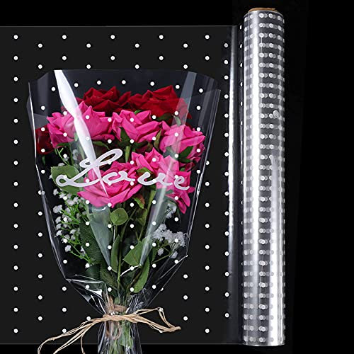 Haisheng 1 Rolle Cellophan Geschenkfolie Blumenfolie Geschenkfolie Transparent Zellophan Geschenkpapier Cellophane Wrap Roll 40CM x 30M White Dot für Florist Blumen Handwerk Süßigkeit Geschenkkörben