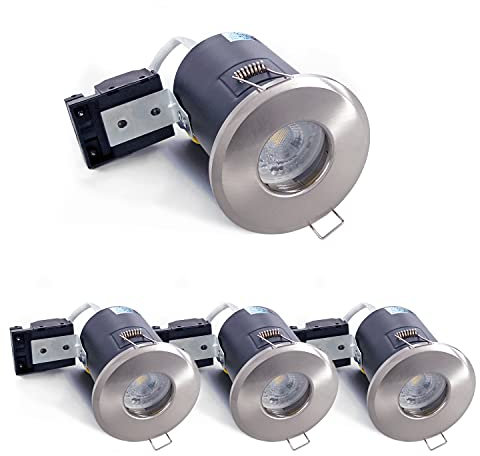 4XSweier LED Recessed Ceiling Lights 90 min Fire Rated, Waterproof IP65 Spotlight, Satin Nickel die-cast Aluminium （Bulb not Included） Recessed Spotlights,230V GU10 Downlight