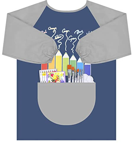 Vesaneae Malschürze Kinder, Kunstkittel mit Großen Taschen für 4-13 Jahre, Kunstschürze Langarm Kinder, Paint Apron Kids zum Male, Kunstschürzen Wasserdichter für Basteln Malen Backen Kochen (Blau)