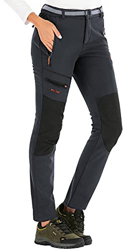 DAFENP Damen Wanderhose Skihose Wasserdicht Softshellhose Winddicht Winter Warm Gefüttert Outdoorhose Snowboardhose Trekkinghose KZ1635W-Gray-XS