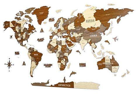 Colorfull Worlds, Multilayer 3D Wooden World Map, Travel Map States and Capitals, Wall Decor For New House, Gift For Travelers, Office Decor, Birthday Present,Living Room Decoration (M, Mixed)