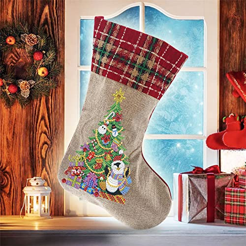 VIONNPPT 5D DIY Diamant Painting Groß Weihnachten Socke 35cmx20cm, Weihnachten Stiefel Socken Geschenk Diamant Stickerei Candy Tasche,Weihnachtsbaum Kamin Deko (A)