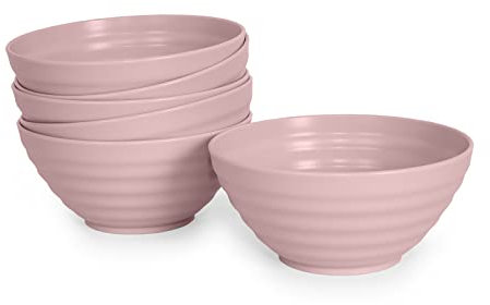 Juego de 6 Cuencos Classic de Plástico Duro Reutilizables e Irrompibles para Aperitivos, Postres Fiestas y Eventos (570ML, Rosa)