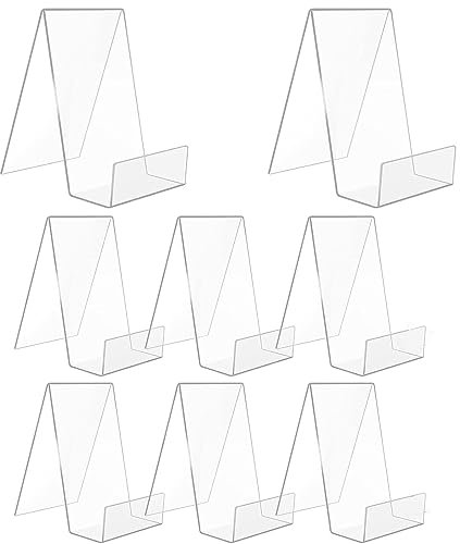 Clear Acrylic Book Stand, 8 Pieces Transparent Book Display Stand for Displaying Picture Albums, Books, Music Sheets, Notebooks, Artworks