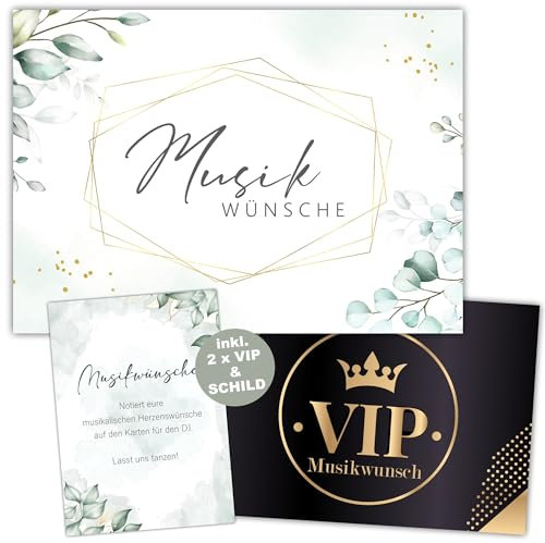 Eummel 50 Musikwunschkarten inkl. VIP Karten Hochzeit Musikwunsch Dj Karten Geburtstag Boho Musikwünsche Musikkarten Partykarten