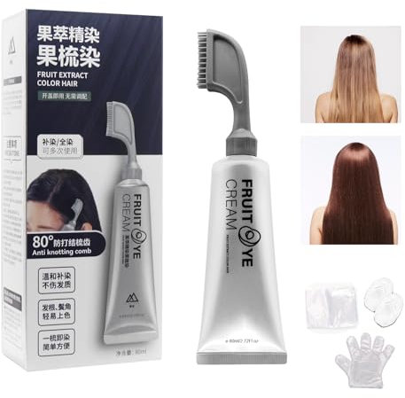 Tinta Per Capelli Mancanza Per Uomo Donna, Crema tintura per capelli naturale alla frutta vegetale per la copertura dei capelli grigi, Cura dei capelli nutriente (castano)