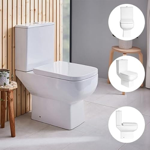 Square Rimless Close Coupled Toilet WC with Heavy Duty Soft Close Seat and Chrome Dual Flush Button 600mm Projection