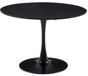 GrandCA HOME Table de Salle à Manger Ronde Moderne Noir de 110 cm avec Piédestal Design Tulipe, Table de Loisirs Mid-Century pour Cuisine, Salle à Manger et Salon