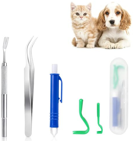 Bkemkri Pinzette per Zecche, Set di 5 Strumenti per La Rimozione delle Zecche, Pinza per Zecche, Tick Gancio Penna di Rimozione, Tick Remover Kit, con Astuccio, per Zecche per Umani,Cani,Bambini