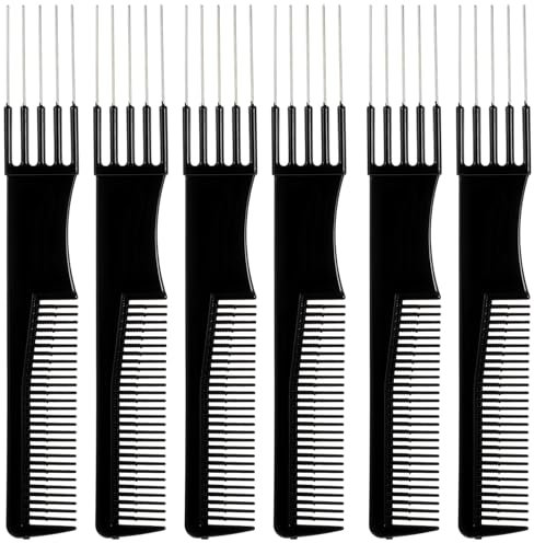 6 Stück Gabel Kamm Schwarz Stielkamm Friseur Toupierkamm Doppelkopf Kämme Frauen Lockenkamm Friseur Salon Styling Kamm zum Aufplustern Entwirren Haar Haarkamm für Dünnes Dickes Haar