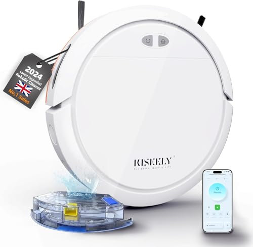 Kiseely Robot Vacuum Cleaner with Mop, 4000Pa Robotic Vacuum with Self-Charging, App Control, Adjustable Suction Power Robotic Vacuum for Hard Floor, Pet Hair and Low-Piled Carpet (White HI8)