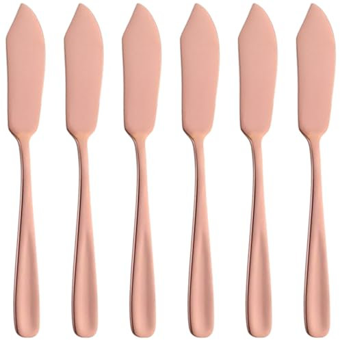 Muzrunq Coltello da burro da 6 pollici di diffusione di burro in oro rosa da 6 pcs inossidabile ingannaggio burro a specchio squisito per il burro, formaggio, marmellata