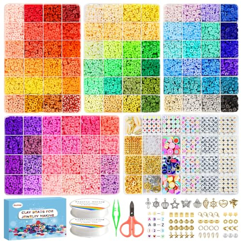 Dazhqp Set di 15500 perline da infilare, 96 colori perline di argilla polimerica da 6 mm per braccialetti fai da te, 5 scatole di kit per la creazione di gioielli con lettere per orecchini, collane
