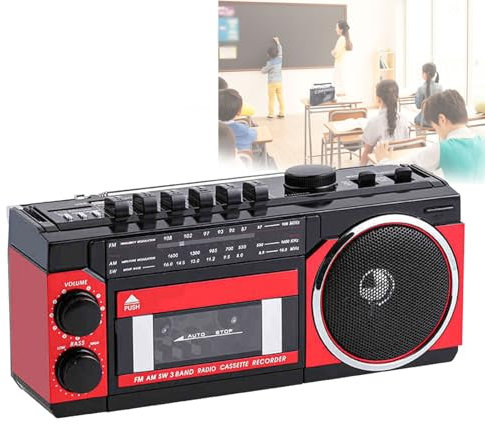 Klassisk retrobandspelare, 3-bands Retro Boombox-kassettspelare Bärbar nostalgisk spelare med handtag, kassettbandspelare med dubbel strömförsörjning för familjefestresor