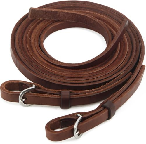 Jeereal Heavy Harness Split Reins, Quick Change Design with Heavy Duty Stainless Steel Buckle,Heavy Oil Weighted Leather Reins, 5/8 x 7' (Brown)