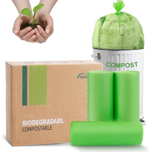 JENCENBIO Compostable Bin Liners 20Liter Extra Thick 0.78 Mils Biodegradable Food Waste Bags for Kitchen Bin with EN13432 Europe OK compost HOME Certified Green 45 Couts