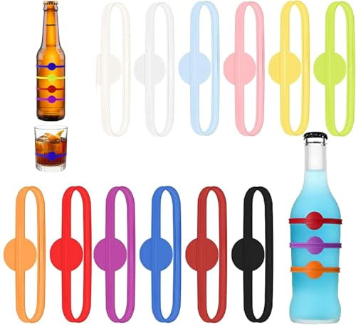 Heanvmyss Colorati Segnabicchiere per Calici,12 Pezzi Pennarelli per Bevande in Silicone,Marcatori per Bicchieri da Vino Riutilizzabili,Strisce Pennarelli per Casa Bar Festa Cocktail Champagne(12 Colo