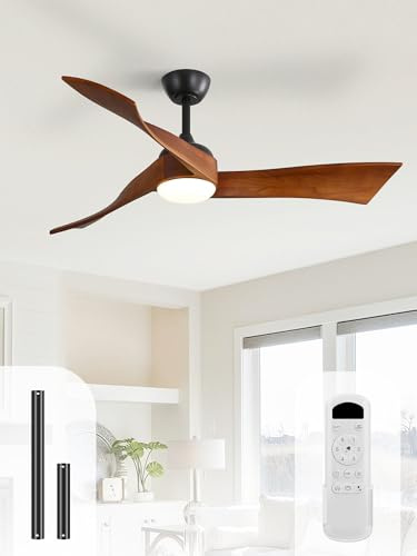 Sofucor 132cm Ventilatore da Soffitto con Luce, Dimmerabile 3CCT, Telecomando, 6 Velocità, Timer, DC Silenzioso Lampada Ventilatore Soffitto in Legno per Camera