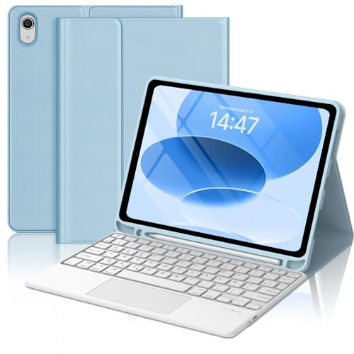 FOGARI Tangentbord för iPad A16 10/11:e generationen (10,9 2022/11 A16 2025), Smart Touchpad iPad 11 Keyboard AZERTY FR trådlös avtagbar version, blå
