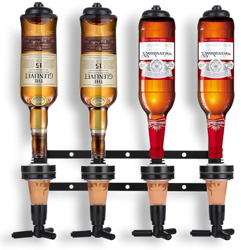 Dispenser Verticale Alcolici, Erogatore per 4 Bottiglie in Alluminio con Sistema Antigoccia e Tenuta Stagna, Distributore di Bevande e Liquori per Bibite, Cocktail, Bar e Casa