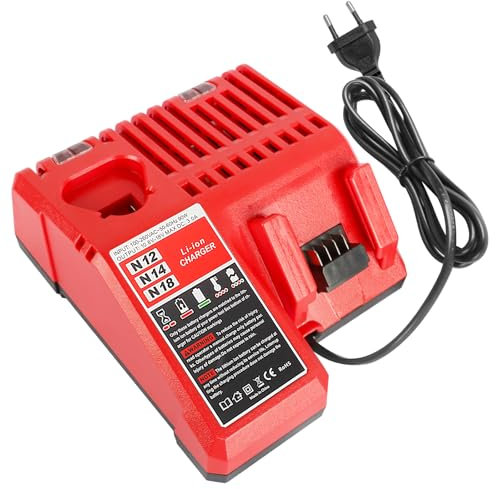 QUPERR Chargeur Rapide 3A M12 & M18, Compatible avec Batteries Li-ION Milwaukee 12V–18V 3Ah 4Ah 5Ah 6Ah, avec indicateur LED et Protection Multiple