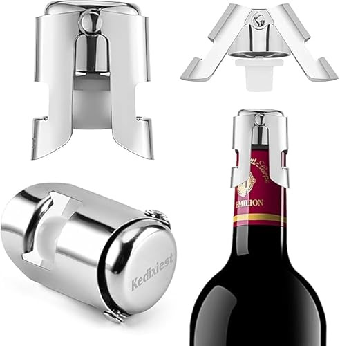 1-Pack Leak-Proof Champagne Bottle Stoppers, Stainless Steel Reusable Wine Stoppers, Vacuum Sealer for Fresh Sparkling Wine (1)