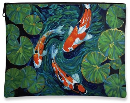 Bolsa de cosméticos de peces de carpa, vibrante bolsa de maquillaje vintage para mujer, organizador portátil de lona con cremallera, ideal para el cuidado de la piel, elección perfecta para primavera