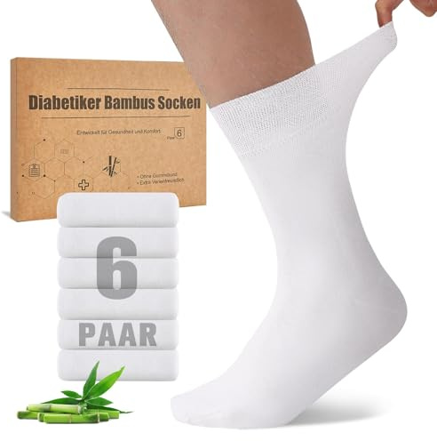 Niorasen Chaussettes Diabétiques en Bambou, 6 Paires de Chaussettes pour Diabétiques sans Elastique ＆ sans Couture, Chaussette en Bambou avec Bordure Confortable pour Homme et Femme
